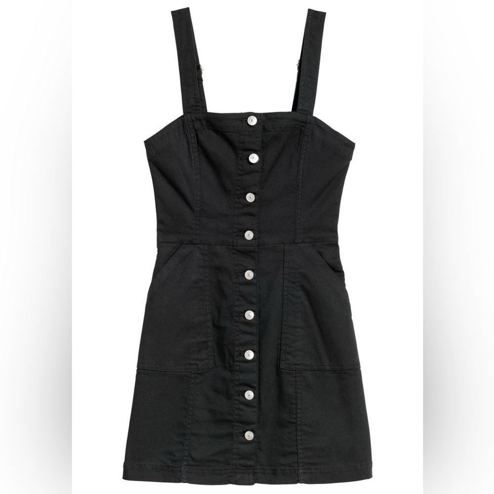 H&M Divided Button-Front Black Denim Dress - 2 / xs